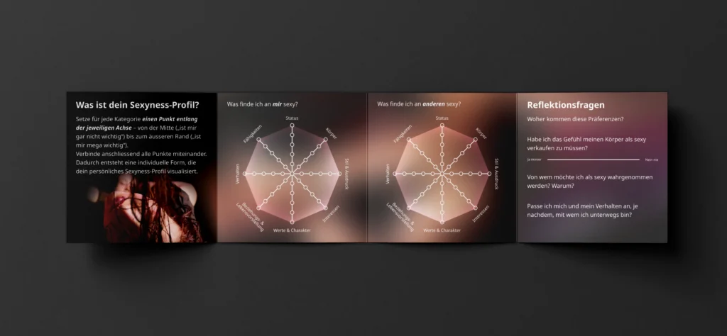 the trifold flyer mockup, inside showing the selfreflection questionaire